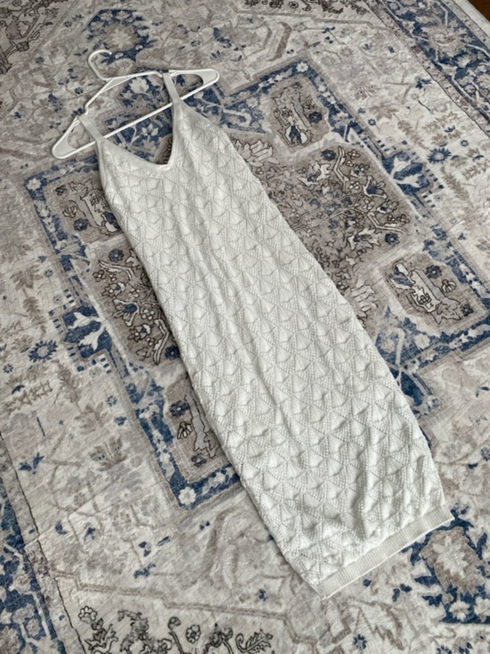 White Midi Knit Slip Dress - V-Neck Spaghetti Straps